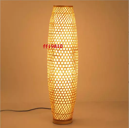 Bamboo Wicker Rattan Shade Floor Lamp Fixtures Rustic Asian Night Standing Light