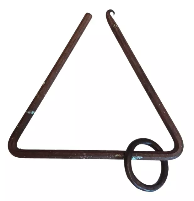 Antique Large Hand Forged Iron Dinner Bell Triangle 14 1/2" Chuck Wagon Ranch