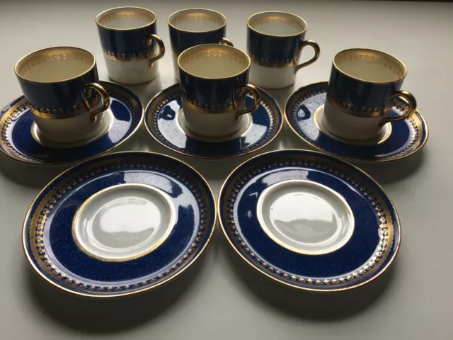 Aynsley Bone China Blue Gold Coffee Demitasse 5 saucers 3 cups 3 cup seconds