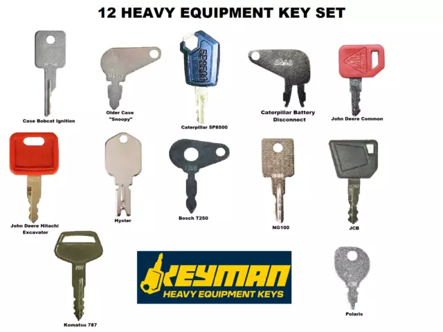 12 Heavy Equipment Ignition Keys Set Case CAT JD Komatsu JCB Great Starter Set