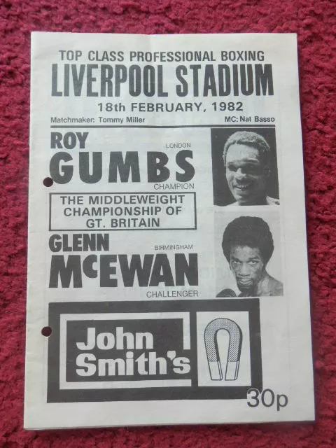Boxing Programme - Roy Gumbs V Glenn Mcewan 1982