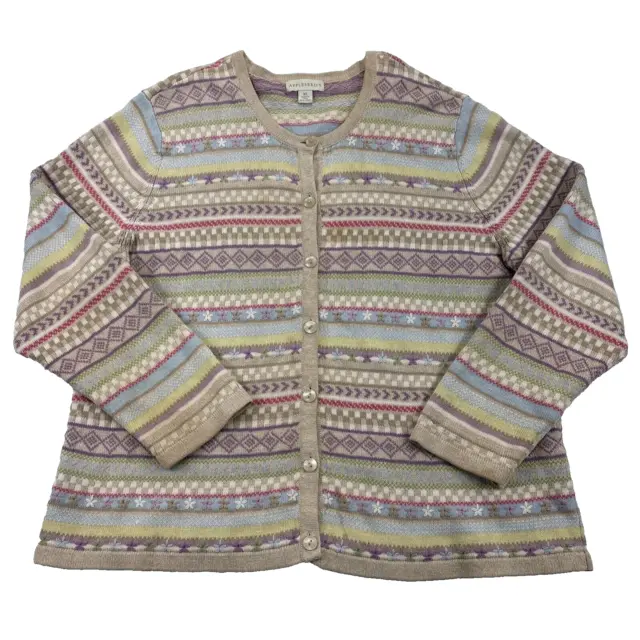 Appleseed’s Sweater Women’s Sz XL Cardigan Long Sleeve Fair Isle Button Up Mom