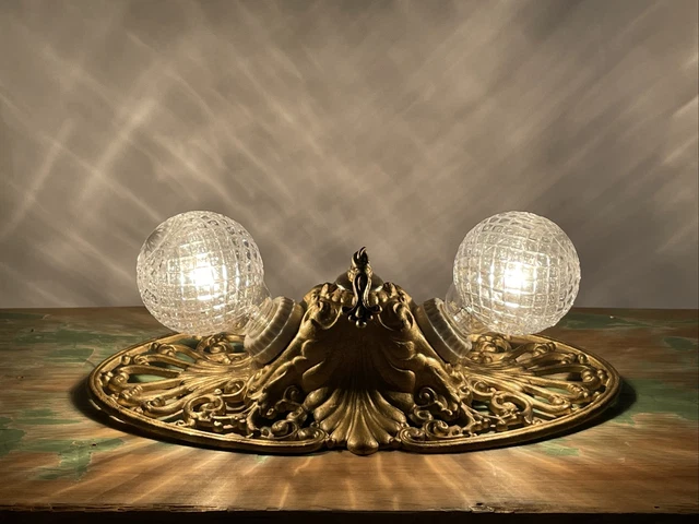 Antique Vtg Art Deco Victorian Flush Mount Ceiling or Wall Fixture 2 Bulb Vanity 4