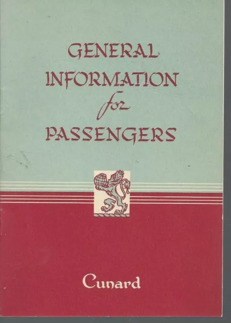 Original Cunard Lines Steamship General Information for Passengers Brochure