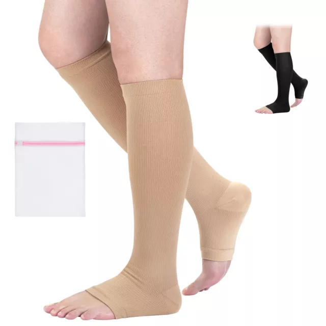 Open Toe Compression Socks Men & Women Flight Travel Running Stockings 20-30MmHg