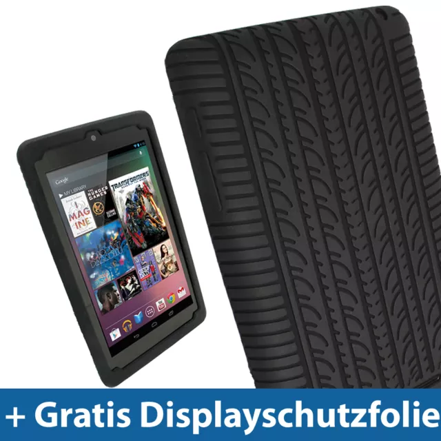 Schwarz Silikon Reifen für Google Nexus 7 Android Tablet 8GB 16GB Tasche Hülle