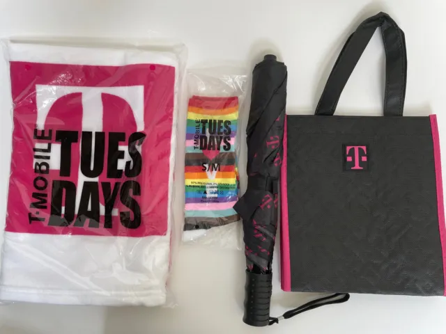 T-Mobile Tuesday Lot 4 Pride Socks Umbrella Beach Towel Tote Bag Advertising