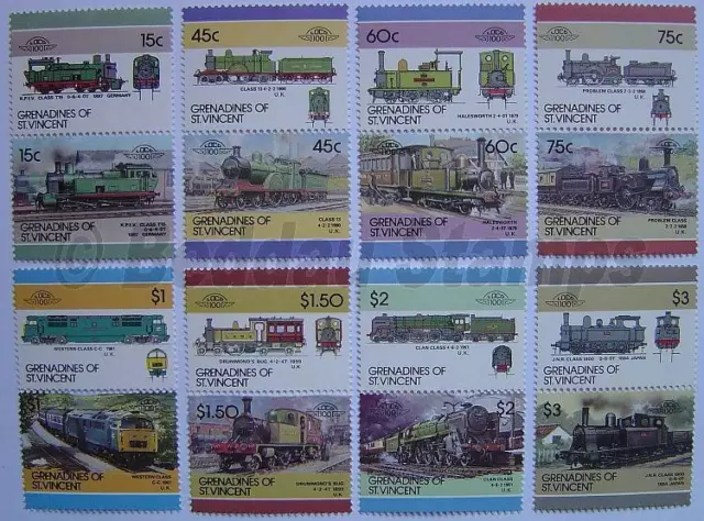 1986 GRENADINES Set #6 Train Locomotive Railway Stamps (Leaders of the World)