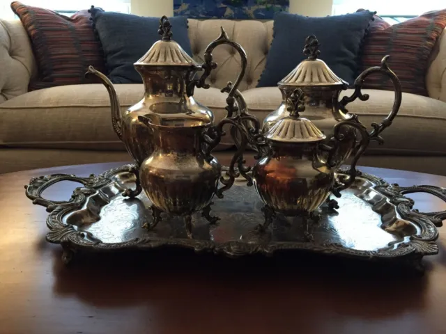 Vtg. Birmingham Silver Co. Silver on Copper 5 Piece Silver Plated Tea Set BSC