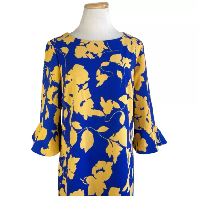 Kasper Dress Size 6 NWT Blue Yellow Floral Print Sheath 3/4 Sleeves 2