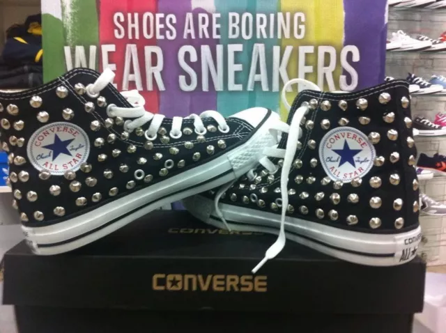 Converse All star Alte Nere personalizzate con Borchie Argento Clean no logo