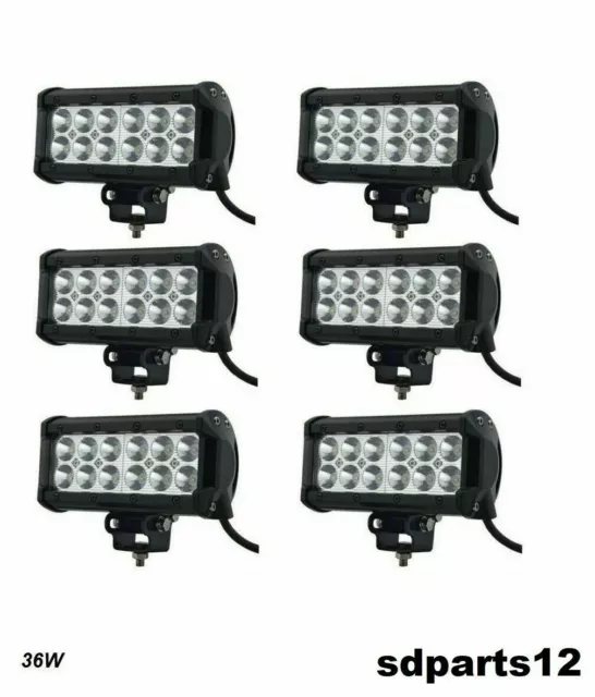 6x Phare de Travail LED 12-24V 36W Faisceau Flood 3600LM IP67 Camion VTT Bateau