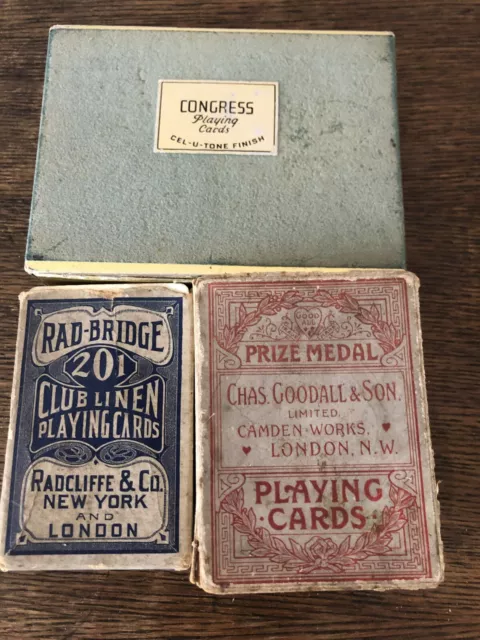 Job lot of 4 vintage sets of playing cards, unchecked; Congress, Rad-Bridge etc