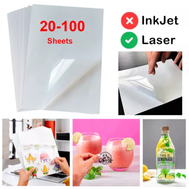 A4 Transparent Glossy Self Adhesive Vinyl Sticker Paper Label  for Laser Printer