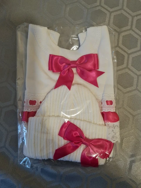 Romany Baby Girls Pink Ribbon Lace bib and hat set 0-3 months Spanish