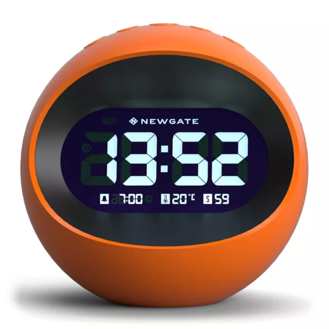 Alarm Clock Orange Case Spherical LCD Black LCD Display Bedside Desk Newgate