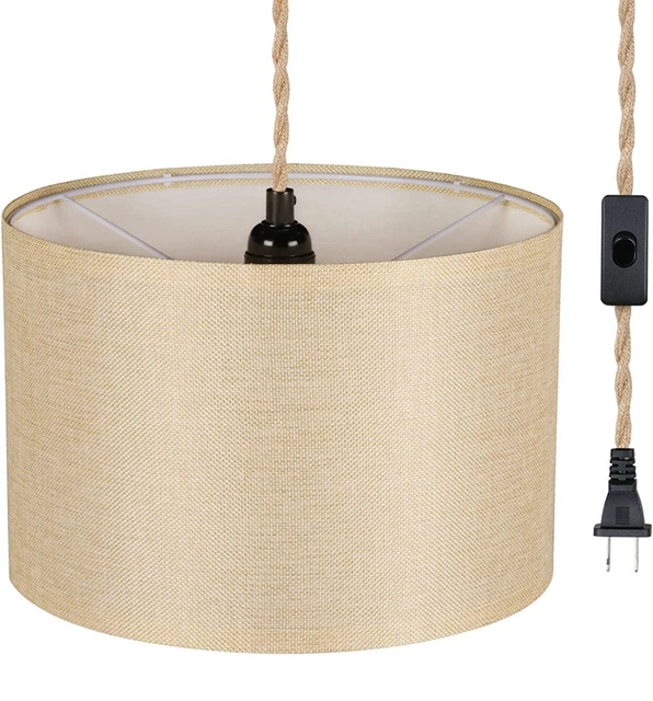 Pendant Ceiling Light Hanging Lamp Modern Fixture Farmhouse Plug in Gold Linen