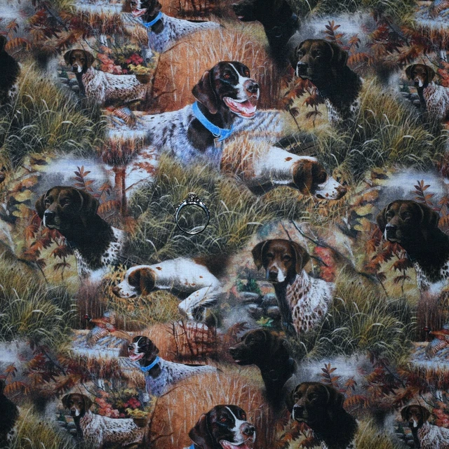 BonEful Fabric Cotton Quilt Brown Green Real Tree Hunt Dog Camouflage MI SCRAP