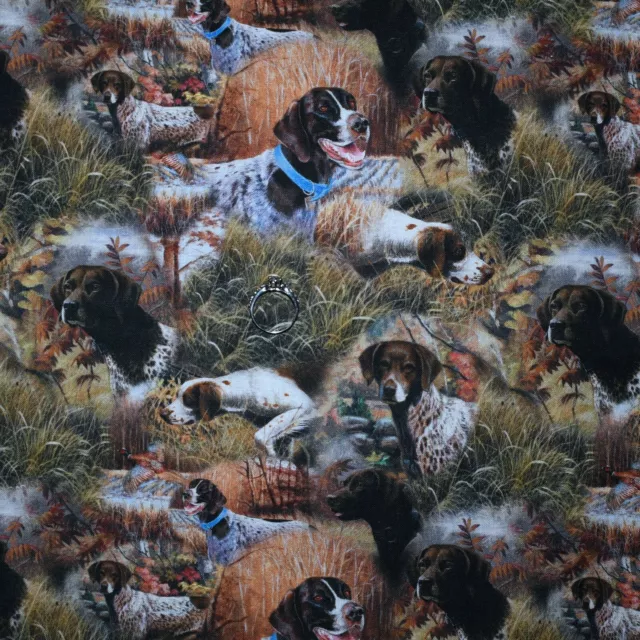 BonEful Fabric FQ Cotton Quilt Brown Green Real Tree Hunt Dog Camouflage Scenic