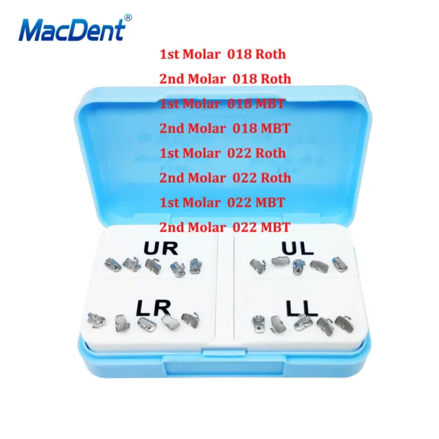 200PC MacDent Dental Orthodontic Buccal Tubes 1st 2nd Monoblock Roth MBT 018/022