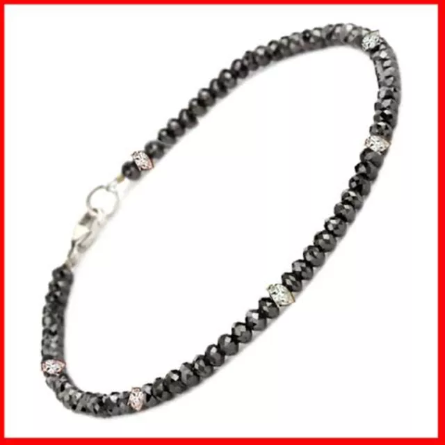 19.03 Ct Black Moissanite & Raw Natural Diamond Bracelet Beads 925 Silver Clasp
