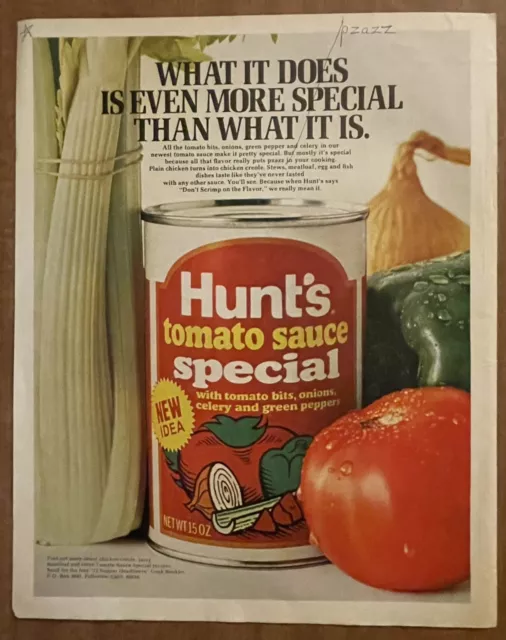 1971 HUNT'S Special Tomato Sauce Can Vegetables Vintage Print Ad