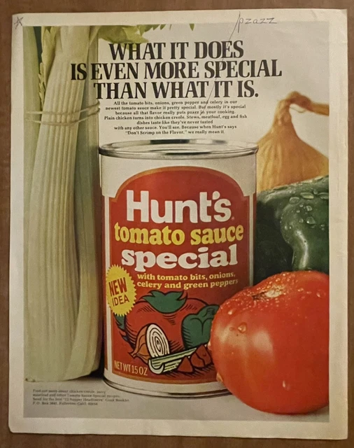 1971 HUNT'S Special Tomato Sauce Can Vegetables Vintage Print Ad