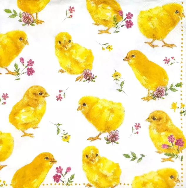 T344# 3 servilletas de papel individuales para decoupage amarillo patrón de pollo de Pascua