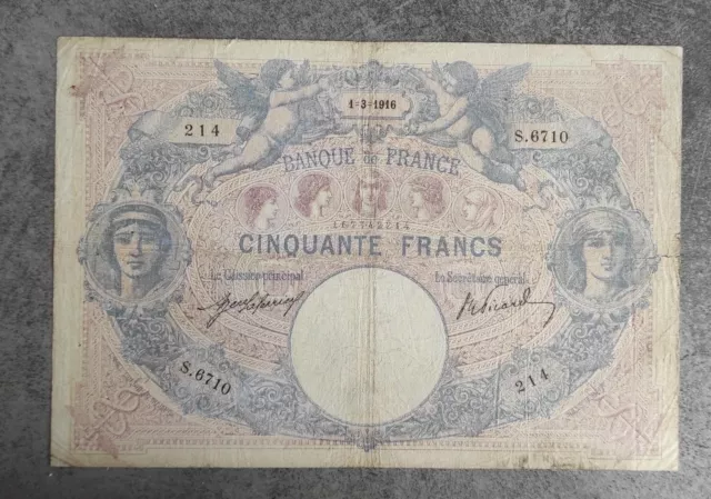 France Billet de 50 Francs Bleu et rose du 01/03/1916 S.6710