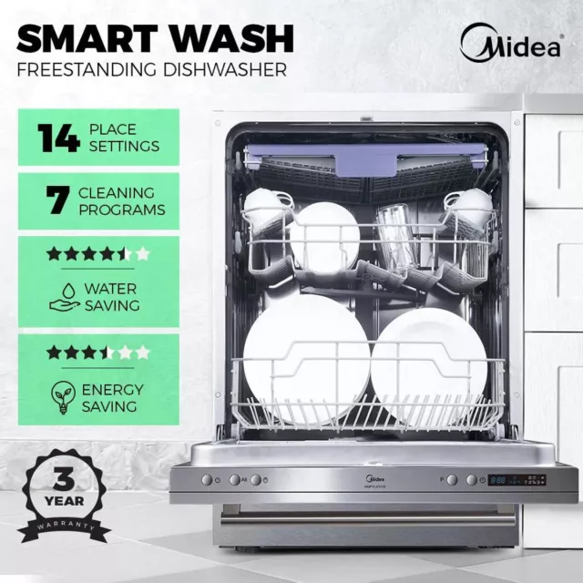 Midea 60cm Fully Integrated Built-in 14 Place Stainless Dishwasher - Silver
