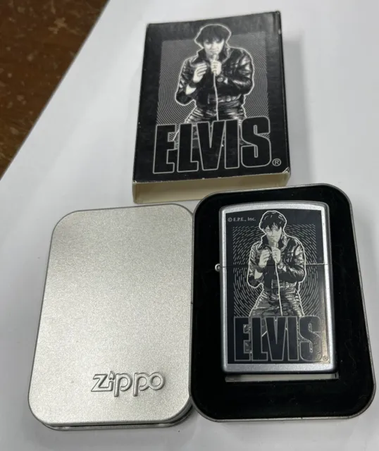 Zippo 2000 Elvis Presley Satin Chrome Lighter Sealed In Box C80