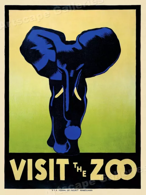 1930s Visit the Zoo Elephant Vintage Style WPA Art Poster - 24x32