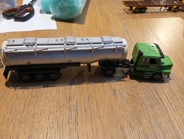 Camion Miniature NZG 1/50 Mercedes SK Avec Remorque - Métal - État Très Bon Occasion - Sans Boîte (comme Conrad, Tekno)
