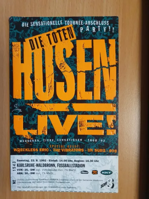 DIE TOTEN HOSEN - Waldbronn 1992 - Konzertticket für Sammler