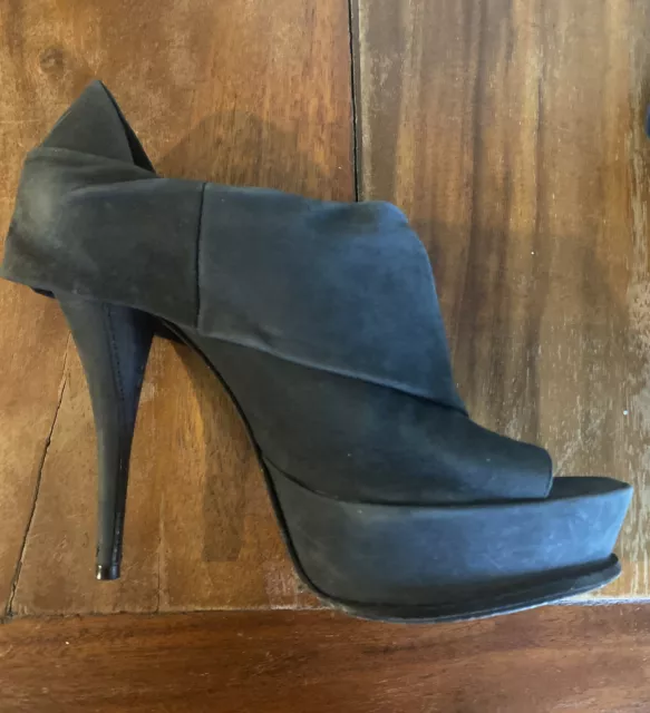 Elizabeth and James E More Suede Platform Open Toe Bootie Size 8.5 Black