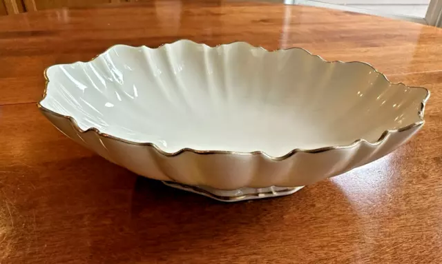 Lenox Symphony Serving Bowl 11” Oval Gold Trim Scalloped Edge Footed *No Box