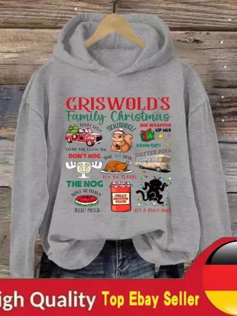 Family Christmas Loose Pullover Hooded Sweatshirt-0020124-Grey-XXL