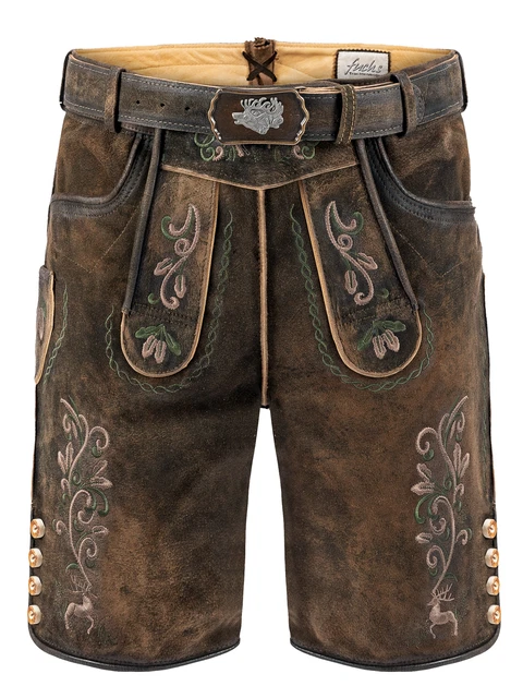 Pantaloni folcloristici in pelle corti Tobias marrone scuro