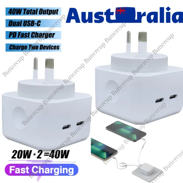 40W Dual USB-C PD Fast Wall Charger TypeC Power Adapter For iPhone iPad Samsung
