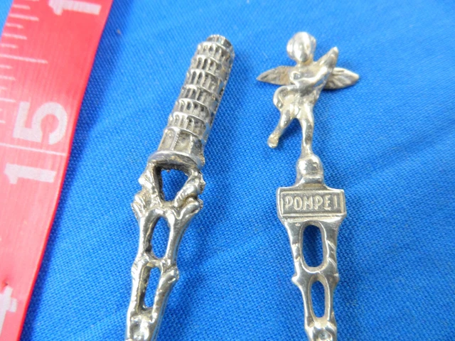 Figural Pompei and Pisa Italy Antique 800 Silver Souvenir Spoon Lot of 2