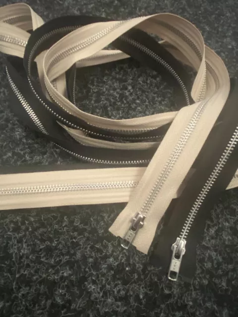 YKK Extra Long Metal Open End Zips-Black, Beige Zipper.91cms to 300cms~UK STOCK