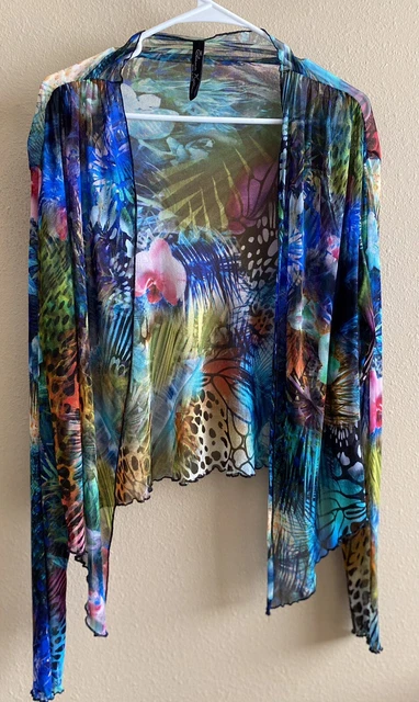 Elana Kattan Jungle Psychedelic Mesh Butterfly Cardigan Top Blouse CoverUp M -XL