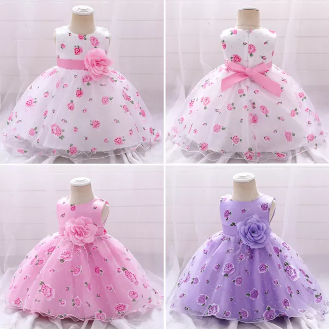 Girls Bridesmaid Dress Baby Flower Kids Party Rose Bow Wedding Dresses Princess