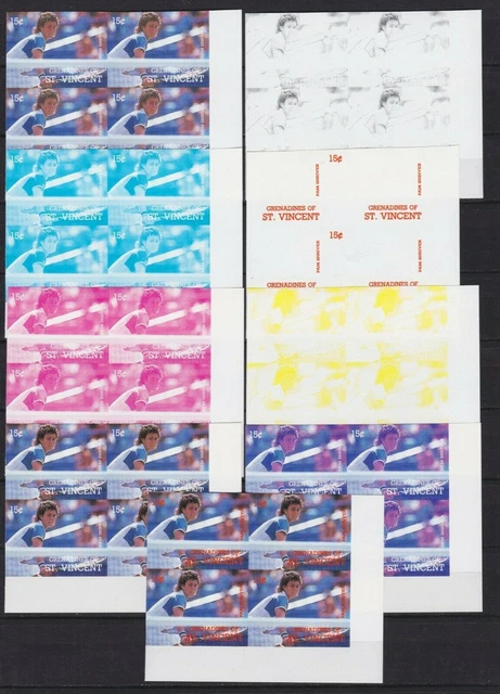 Grenadinen von St. Vincent 606 postfr./mnh Tennis 9 Phasendrucke 4er-Bl.proofs -