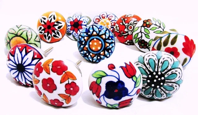 10 Pcs LOT Ceramic Door Handles Pull MULTI COLORED ARTY Wardrobes Drawer Knobs