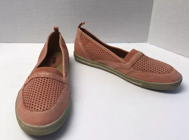 Earth Womens Size 10B Perforated Citrus Coral Leather Slip On Comfort Loafers 2