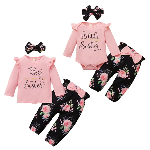 Baby Toddler Girls Long Sleeve Romper Tops Floral Pants Headband Outfits Clothes