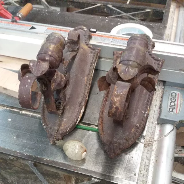 Pair Art Deco Cast Iron Wall Sconce 1920's Style