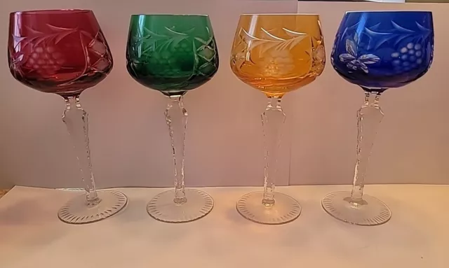 Ajka MARSALA Cut To Clear Multicolor Crystal Hock Wine Glasses Set of 4