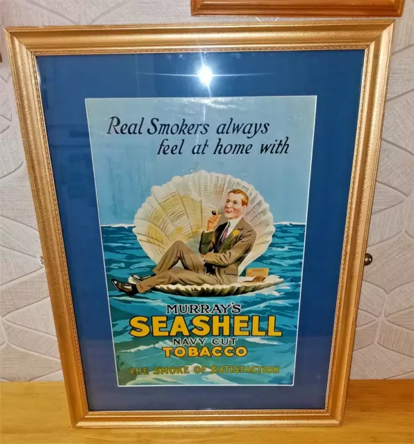 SEASHELL NAVY CUT TOBACCO ADVERTISING FRAMED POSTER  IN GREAT CONDITION..1950s.